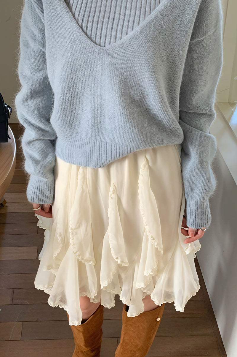 Romantic Ruffled Asymmetrical Chiffon Mini Skirt