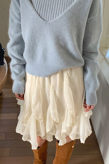 Romantic Ruffled Asymmetrical Chiffon Mini Skirt