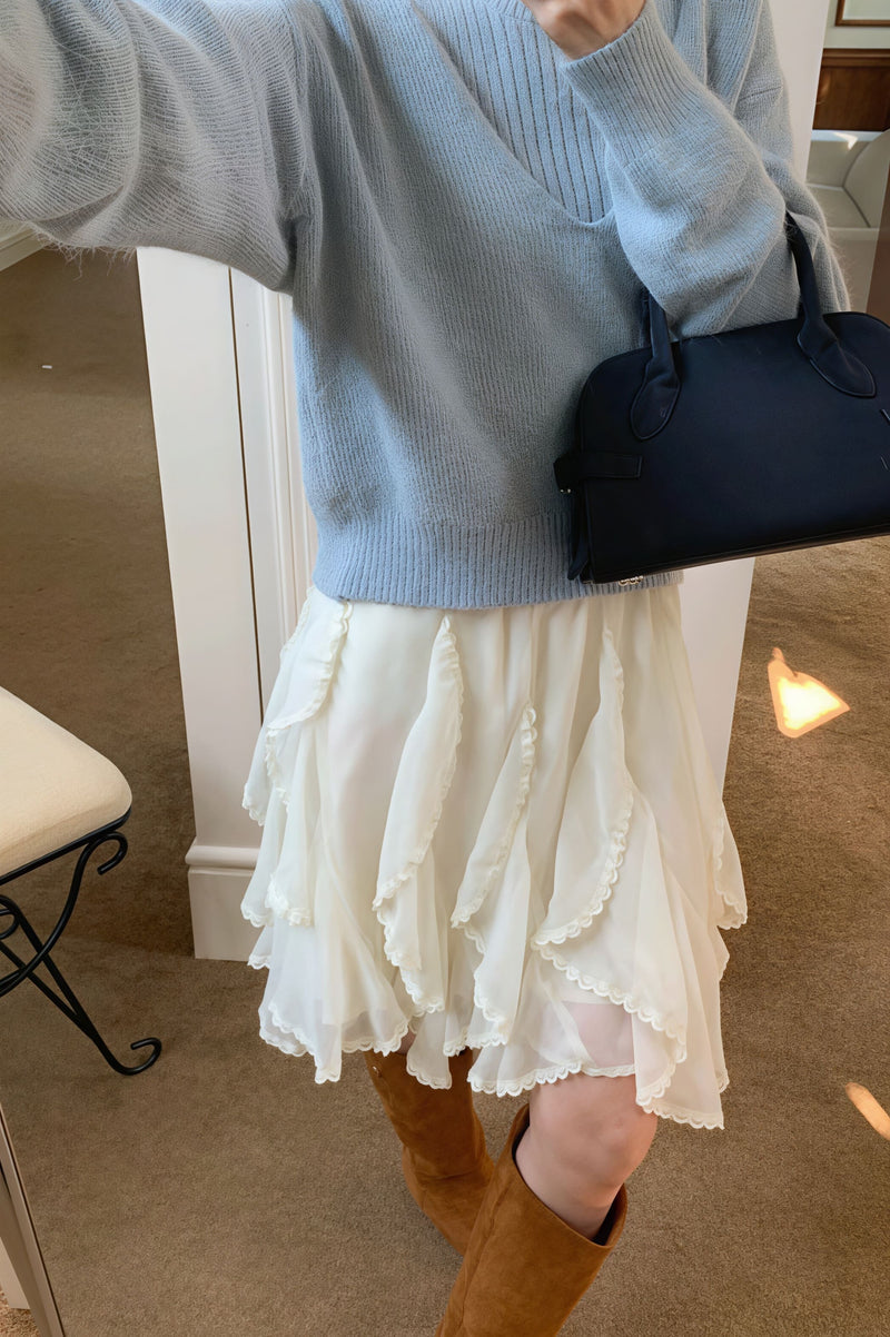 Romantic Ruffled Asymmetrical Chiffon Mini Skirt