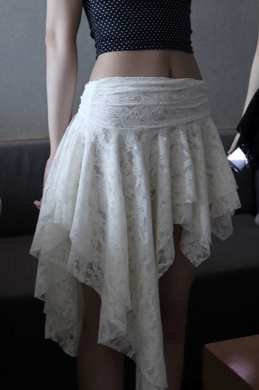 Rose Crochet Unique Asymmetrical Lace Mini Skirt