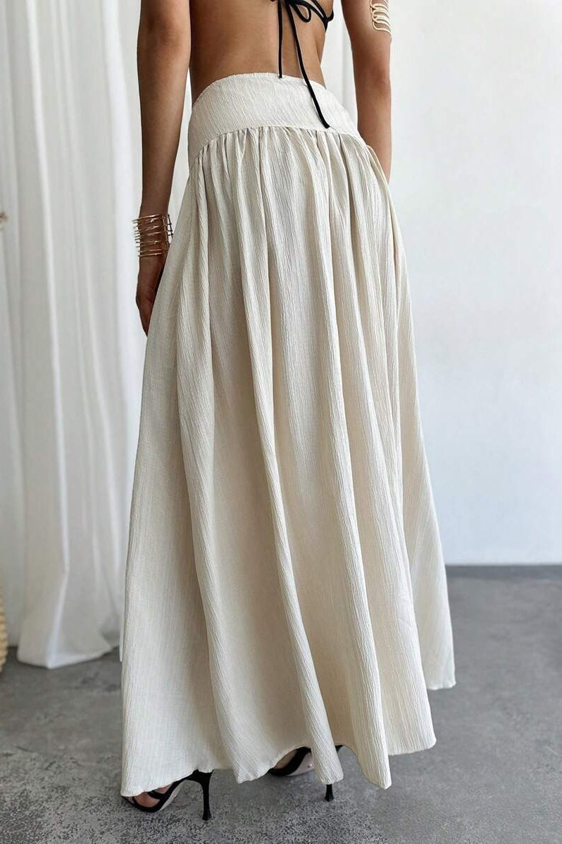 Ruffled High Waist A Line Belted Side Pocket Elegant Skirt