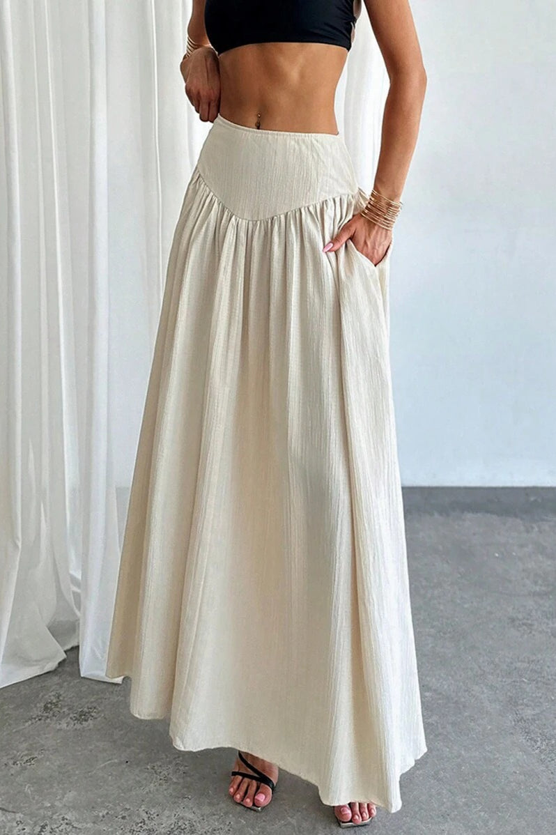 Ruffled High Waist A Line Belted Side Pocket Elegant Skirt