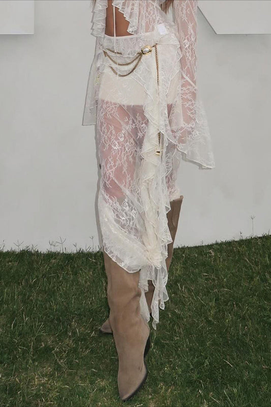 Ruffled Lace Asymmetrical Skirt