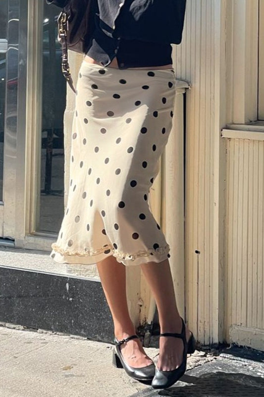 Ruffled Polka Dot A-Line Midi Skirt
