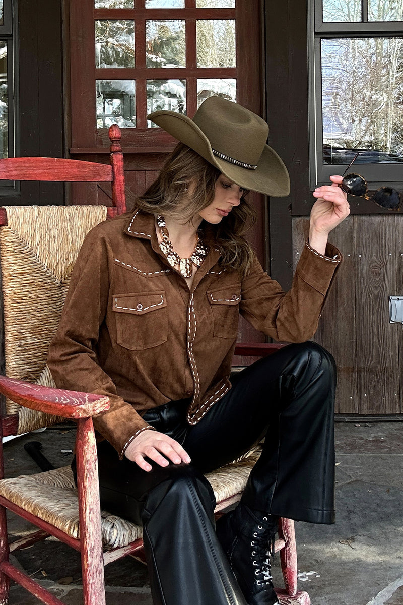 Alternate angle of the brown top highlighting the overall design.