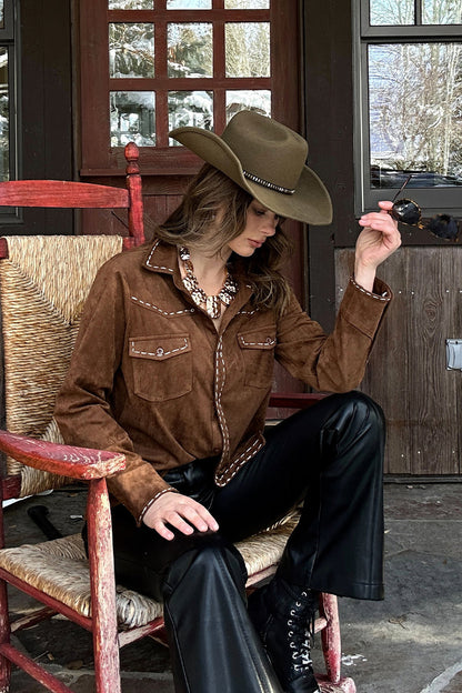 Alternate angle of the brown top highlighting the overall design.