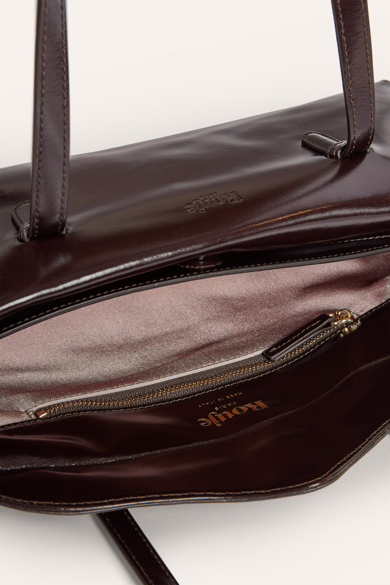 90's BAG coffee glazed leather elongated bag, interior view by Rouje