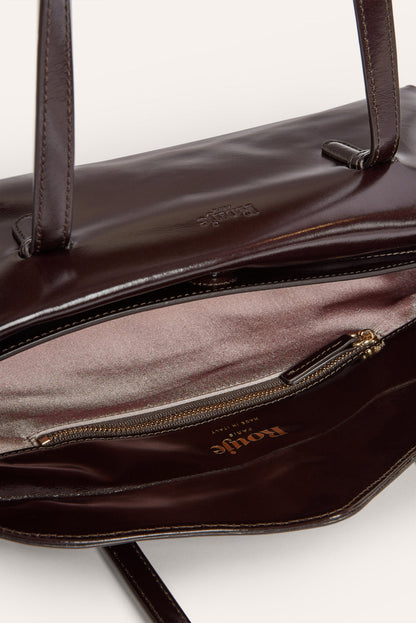 90's BAG coffee glazed leather elongated bag, interior view by Rouje