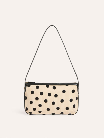 MINI ecru polka-dot fabric clutch shoulder bag, front view by Rouje