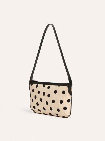 MINI ecru polka-dot fabric clutch bag, side view by Rouje