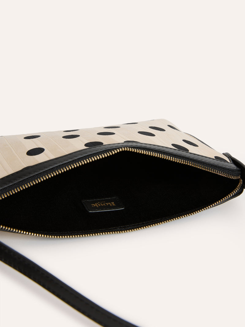 MINI ecru polka-dot fabric clutch bag, interior view by Rouje