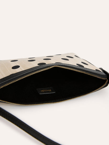 MINI ecru polka-dot fabric clutch bag, interior view by Rouje