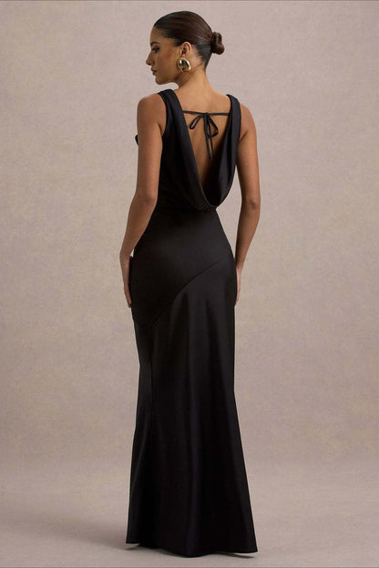 Satin Bodycon Backless Fish Maxi Dress