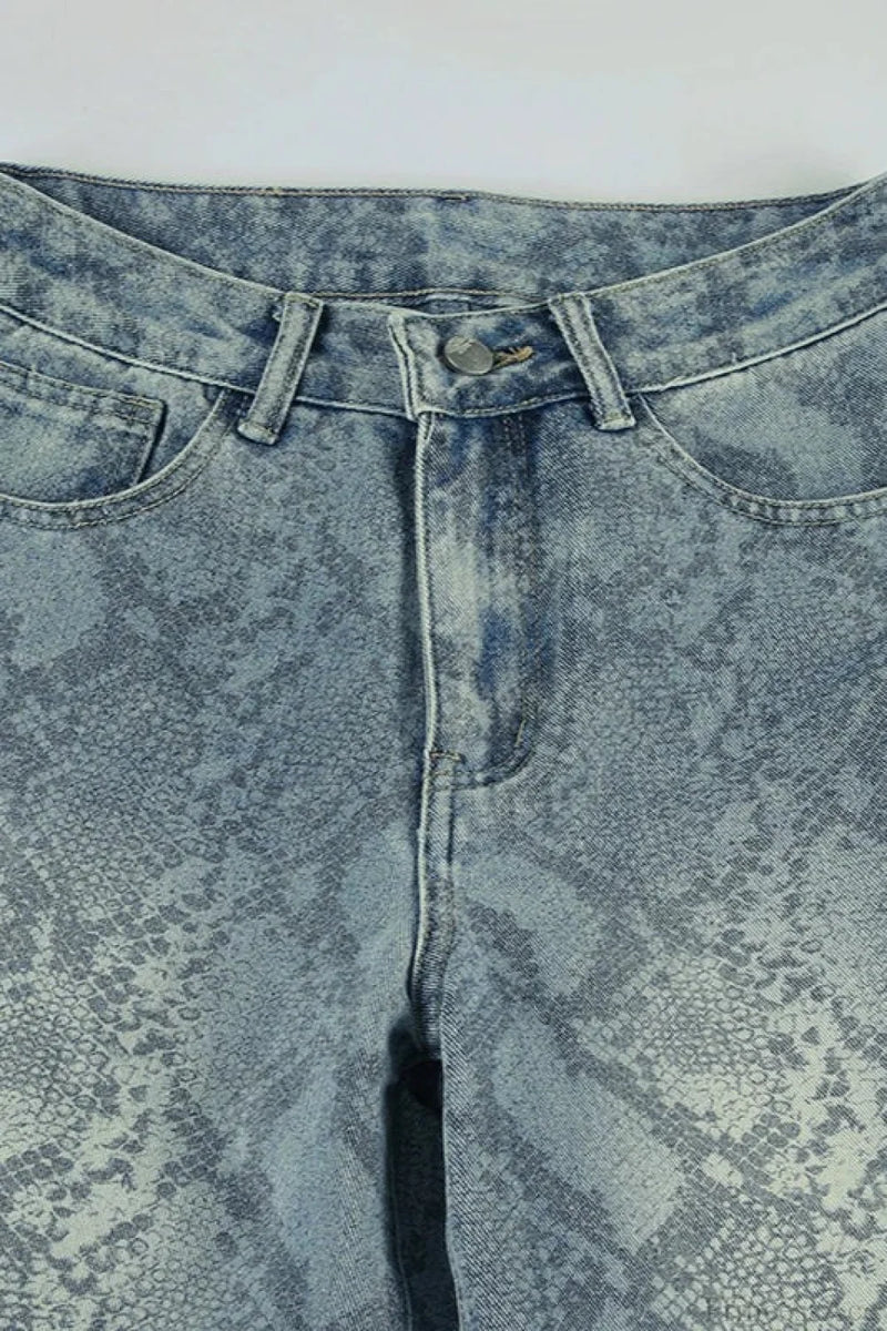 Serpentine Print Low Waist Straight Leg Jeans