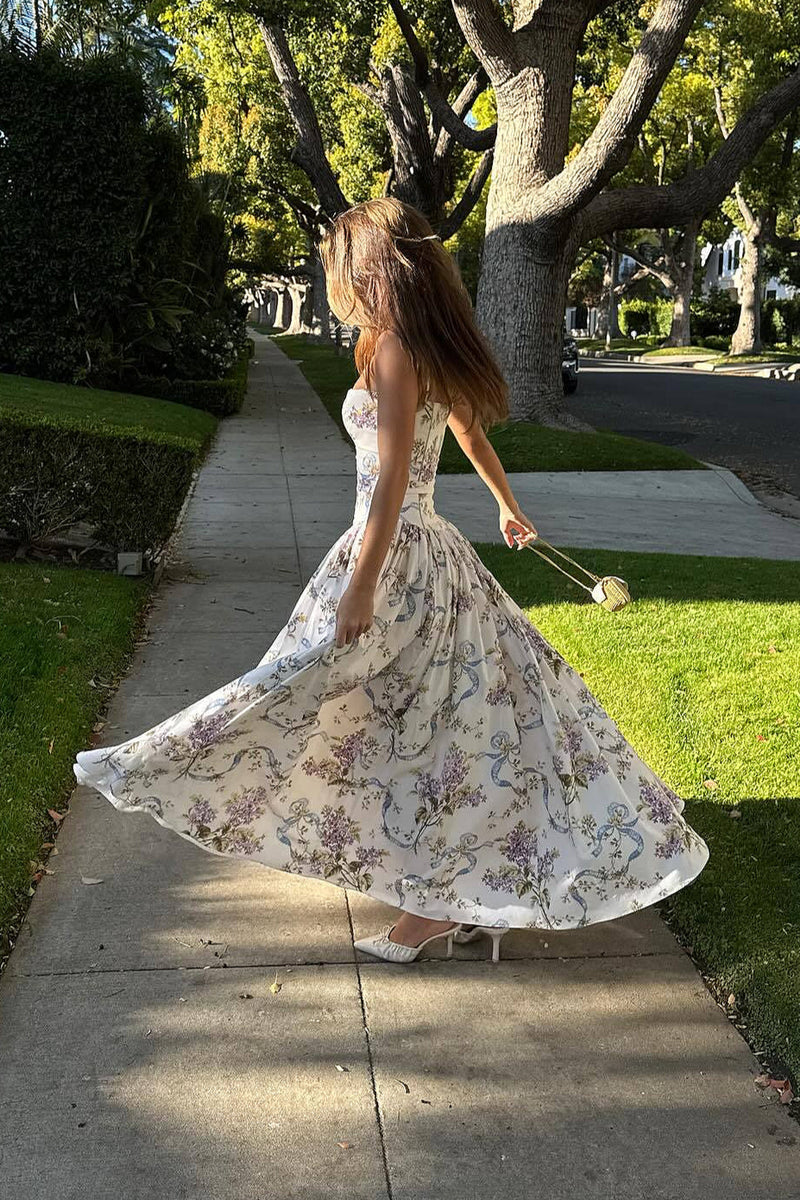 Sexy Cami Fitted Waist Elegant Floral Dress
