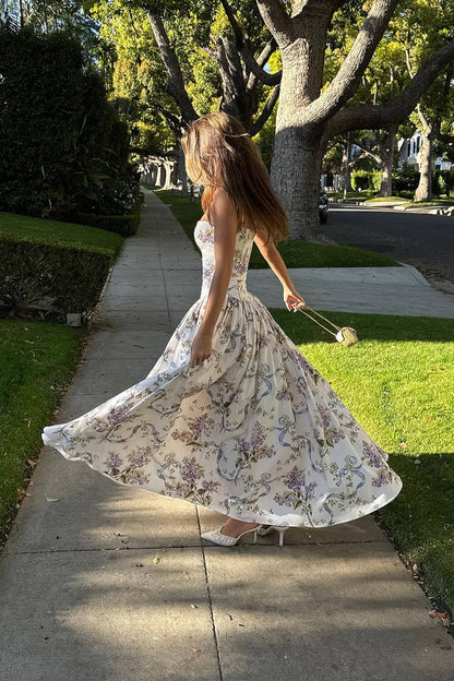 Sexy Cami Fitted Waist Elegant Floral Dress