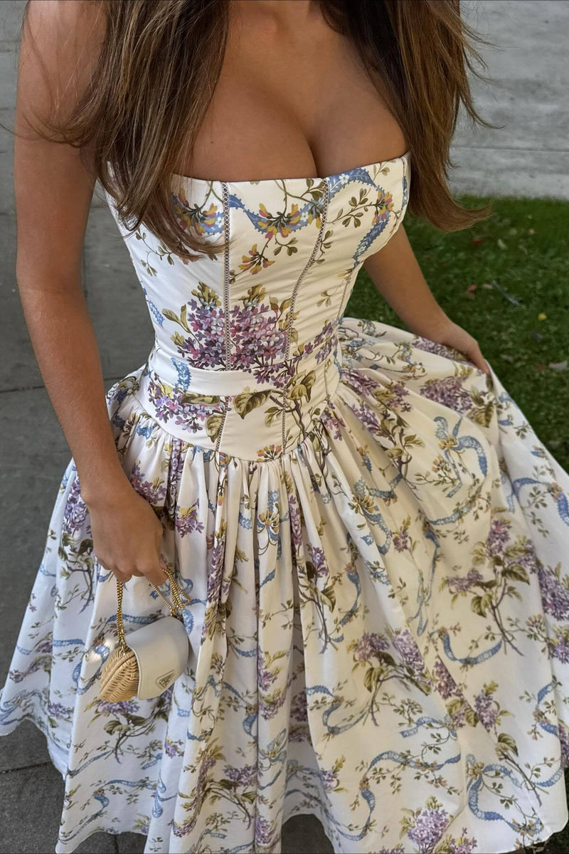 Sexy Cami Fitted Waist Elegant Floral Dress