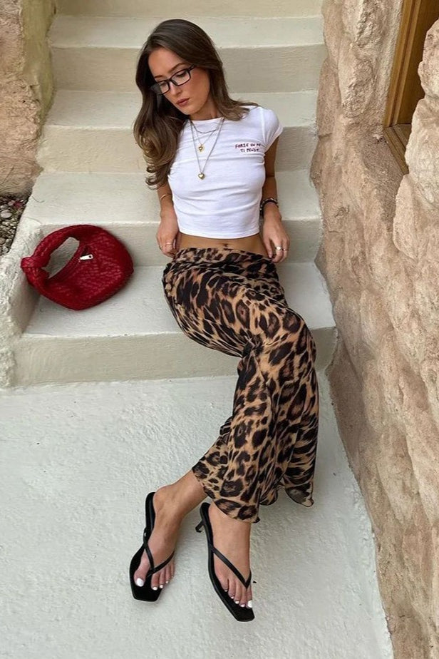 Sexy Chiffon Leopard Mermaid Maxi Skirt
