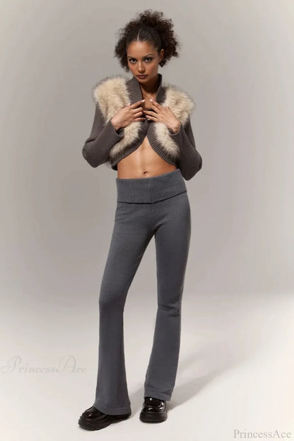 Sexy Crop Color Block Fuzzy Panel Open Front Blouse