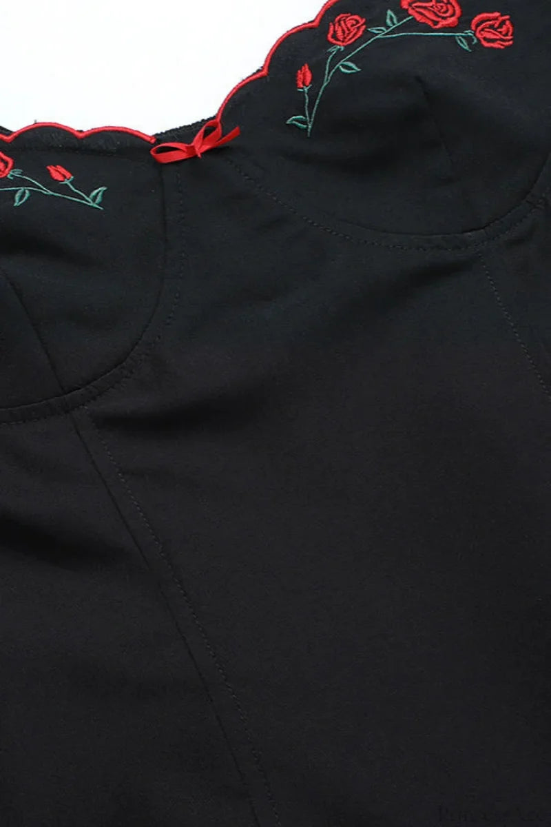 Sexy Embroidered Spaghetti Strap A Line Fitted Mini Dress