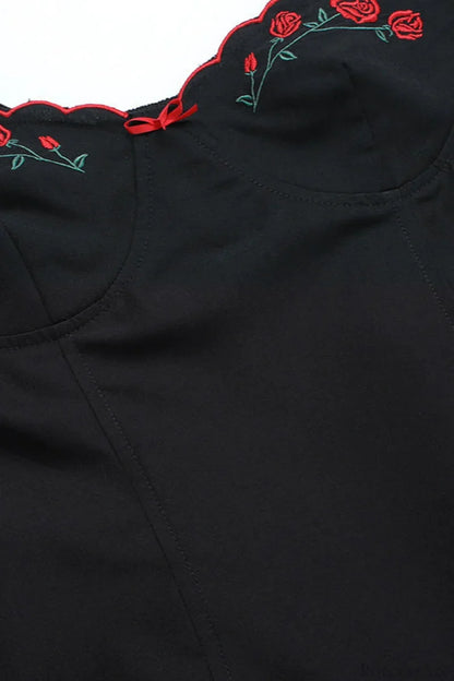 Sexy Embroidered Spaghetti Strap A Line Fitted Mini Dress