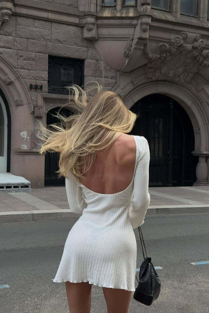 Sexy Fitted V Neck Open Back A Line Mini Dress