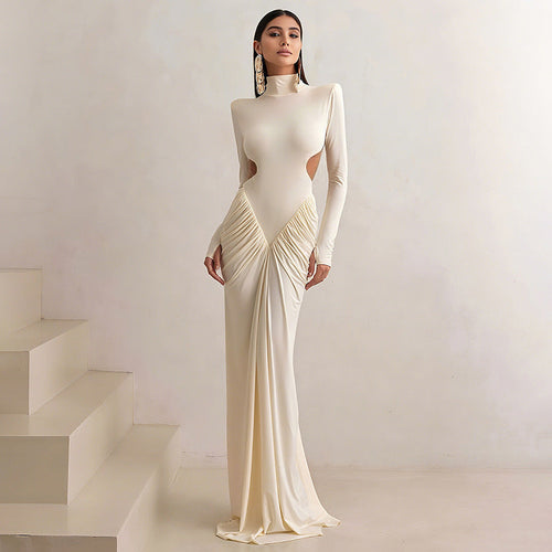 Sexy High Neck Backless Maxi Dress S / White
