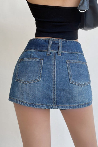 Sexy High Waist Denim Skort A Line Mini Skirt