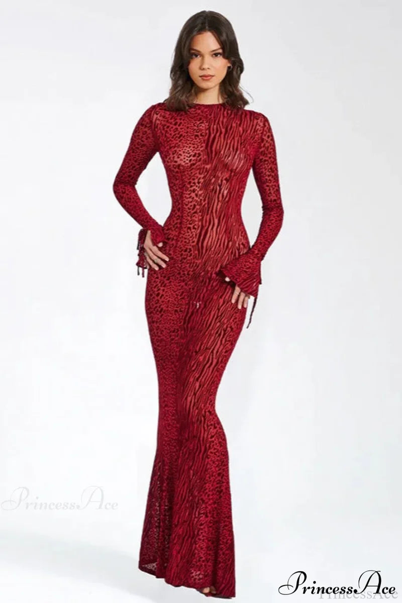 Sexy Leopard Print Party Maxi Dress Red / S Maxi Dresses