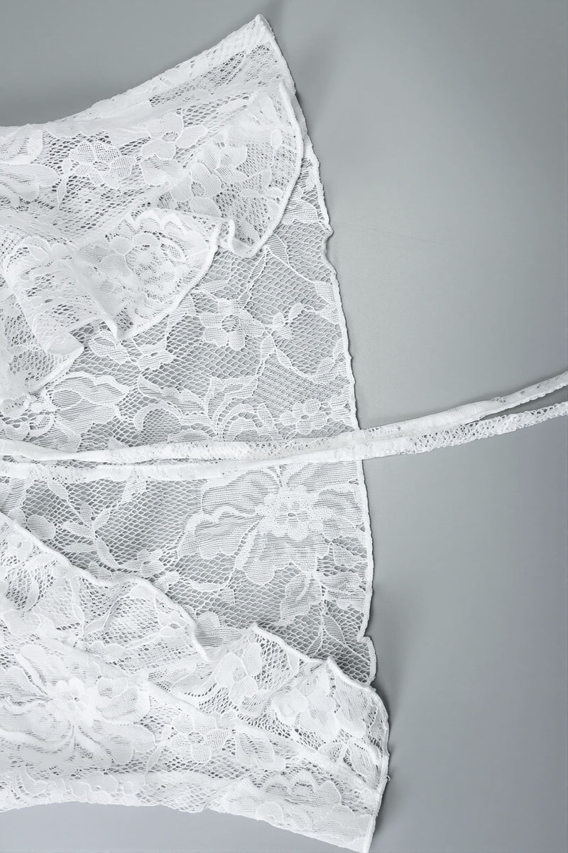 Sexy Long Sleeve Tie Front Lace Blouse