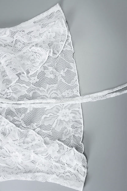 Sexy Long Sleeve Tie Front Lace Blouse