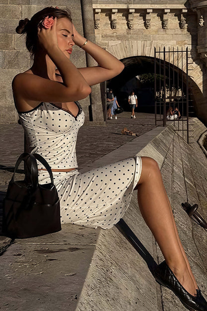 Sexy Polka Dot Cami Fitted Skirt Set