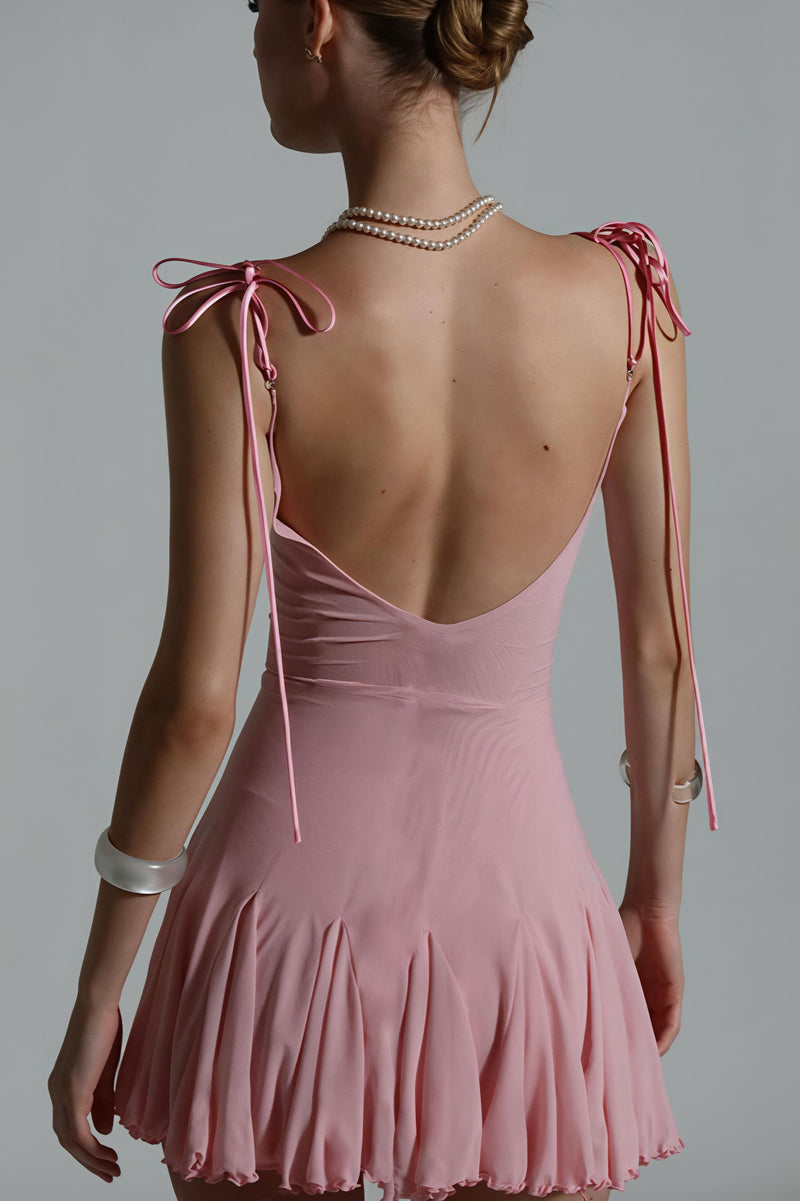 Sexy Solid V Neck Cami Backless Mini Dress