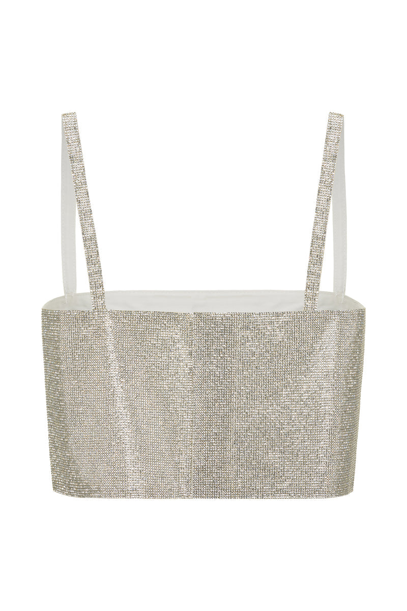 Additional view of the Shira Silver Rhinestone Crop Top from a different perspective.