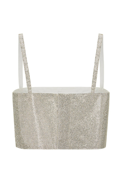Additional view of the Shira Silver Rhinestone Crop Top from a different perspective.