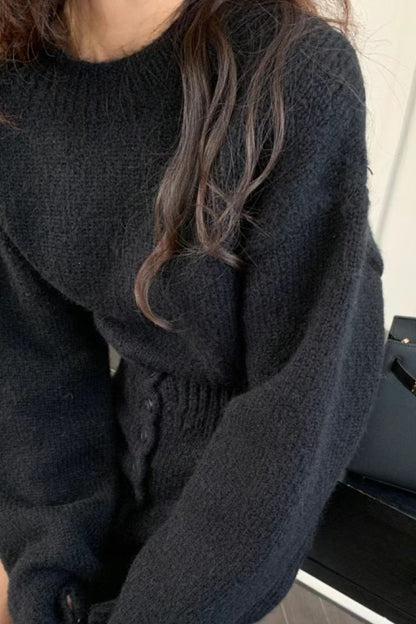 Short Fitted Knit Round Neck Slim Two Piece Set