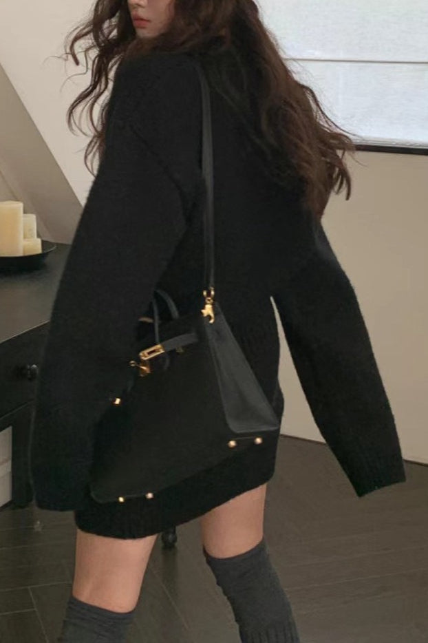 Short Fitted Knit Round Neck Slim Two Piece Set