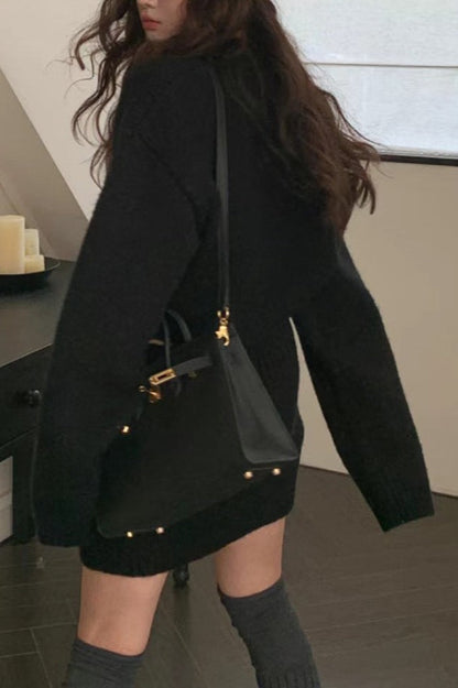 Short Fitted Knit Round Neck Slim Two Piece Set