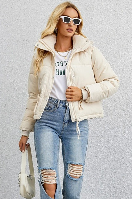 Short Stand Collar Relaxed Puffer Jacket