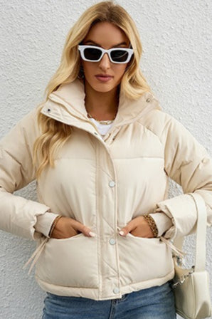 Short Stand Collar Relaxed Puffer Jacket M / White