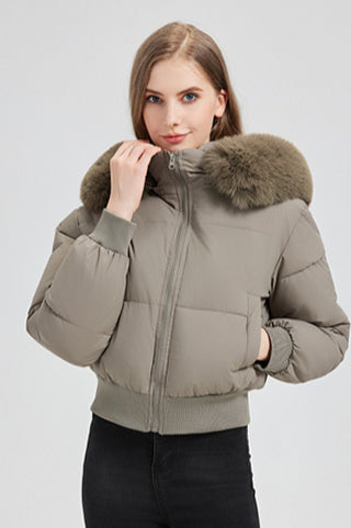 Short Waist Slim Puffer Coat Khaki / S coats