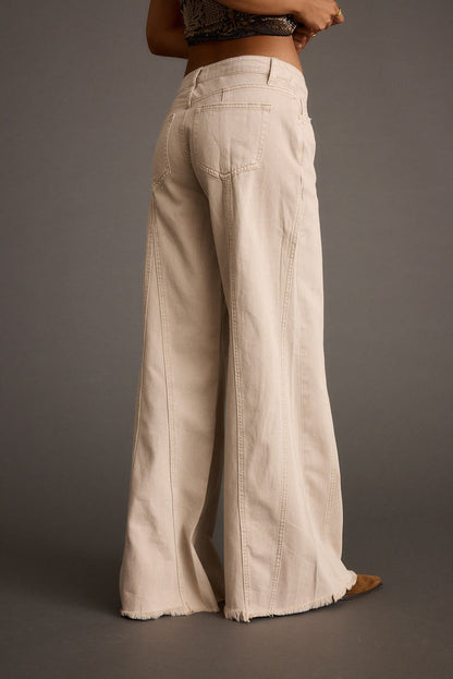 Close-up of the Sierra Beige Low Rise Wide Leg Jean showcasing the fabric texture and design details.