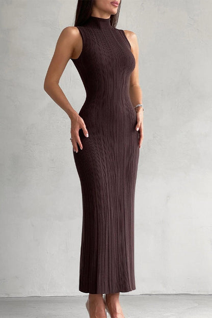 Sleeveless Turtleneck Knit Sweater Dress