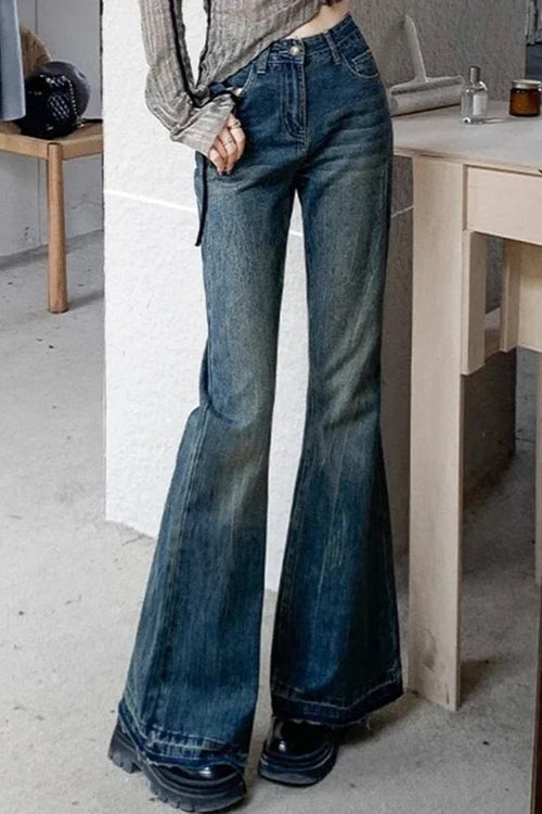 Slim Fit Elastic Bell Bottom Jeans Blue / XS