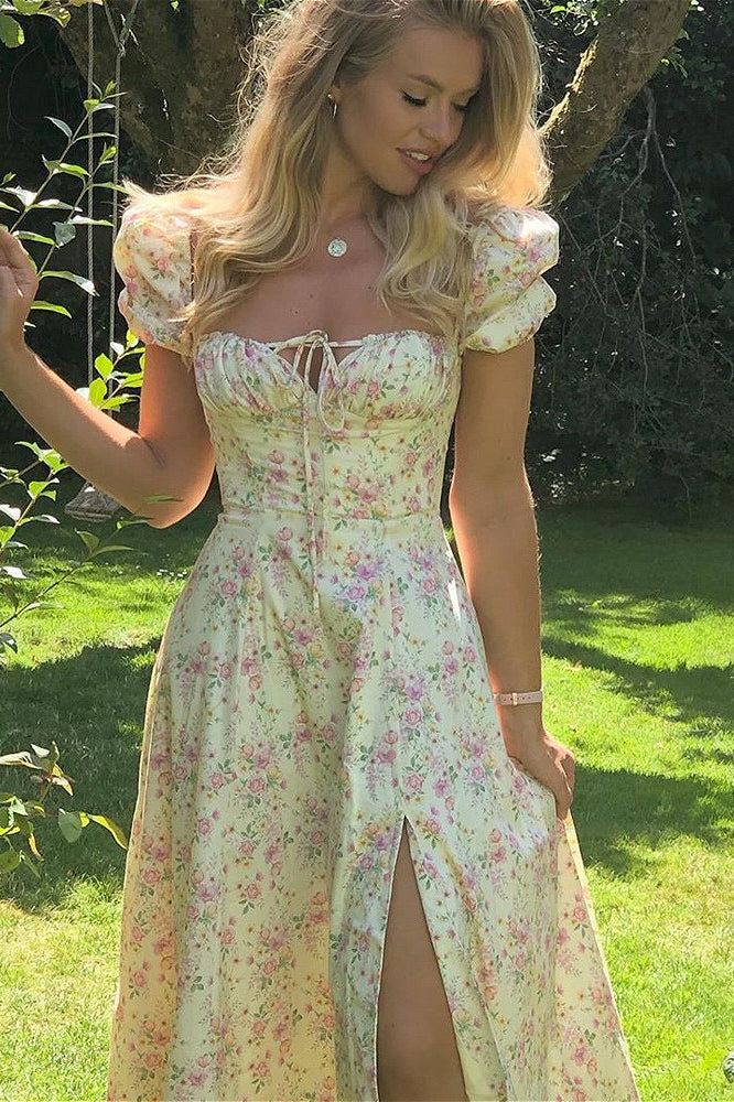 Slim High Waist Floral Dress