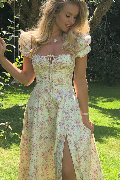 Slim High Waist Floral Dress