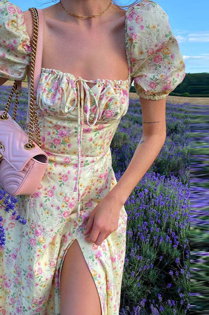 Slim High Waist Floral Dress