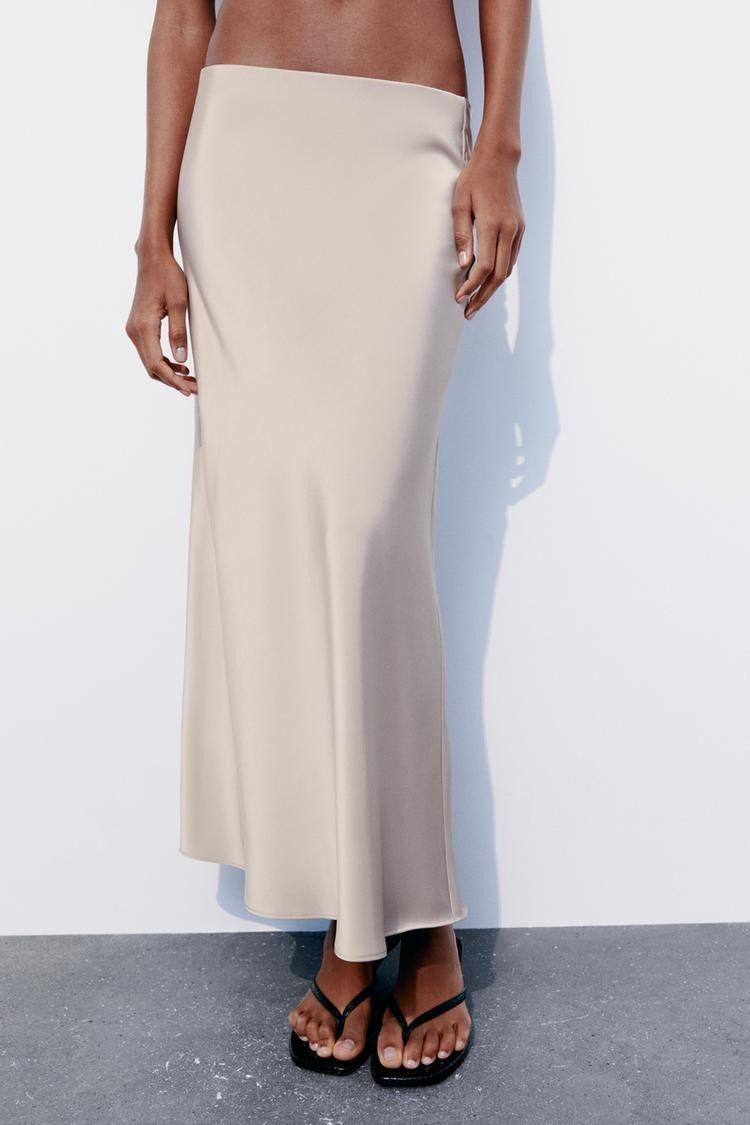Slim High Waist Satin Texture Straight Midi Skirt