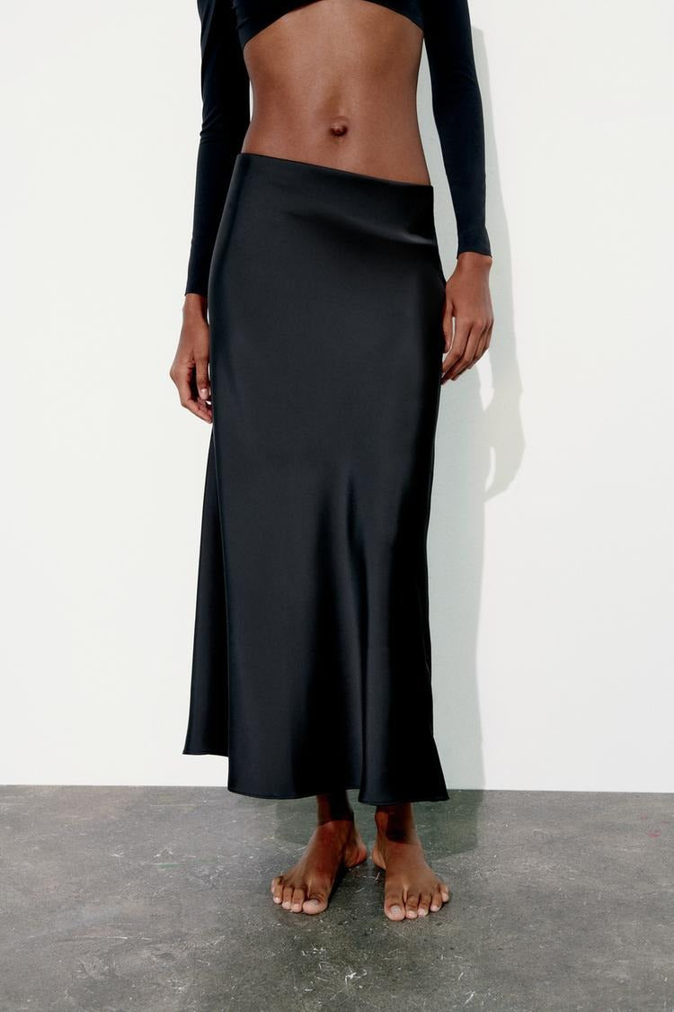 Slim High Waist Satin Texture Straight Midi Skirt
