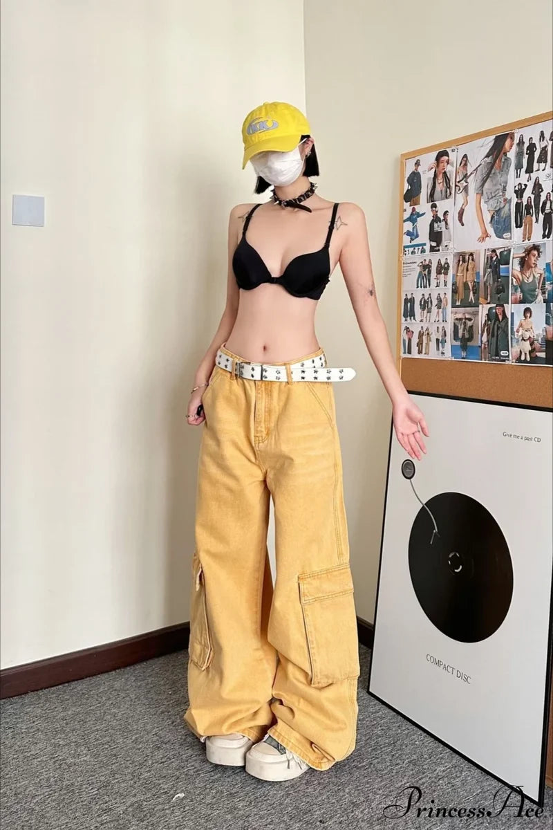 Slouchy Loose Straight Leg Cargo Denim Pants